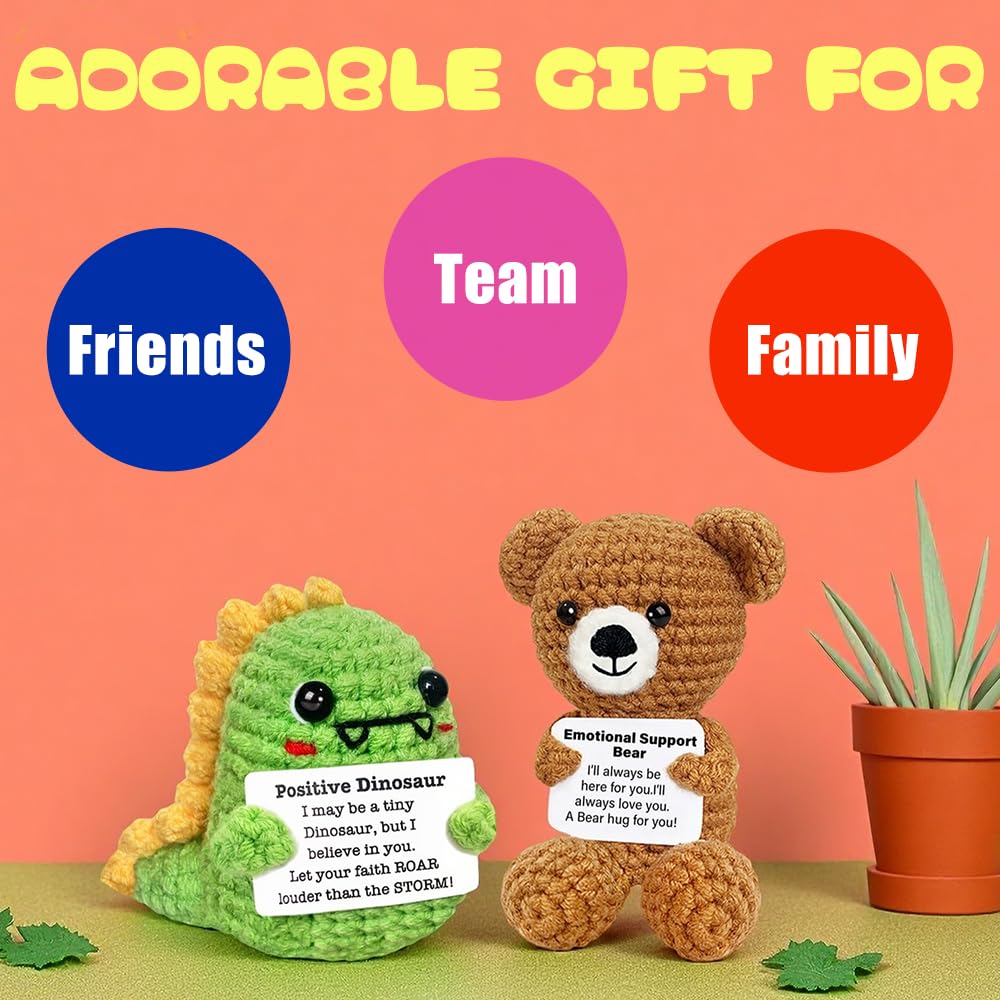 Positive Crochet Animals Bulk, Emotional Support Crochet Animals, Mini Inspirational Gift for Women Friends Coworkers Students Employee Christmas Stocking Stuffers Cute Crocheted Doll Cheer Up Gift