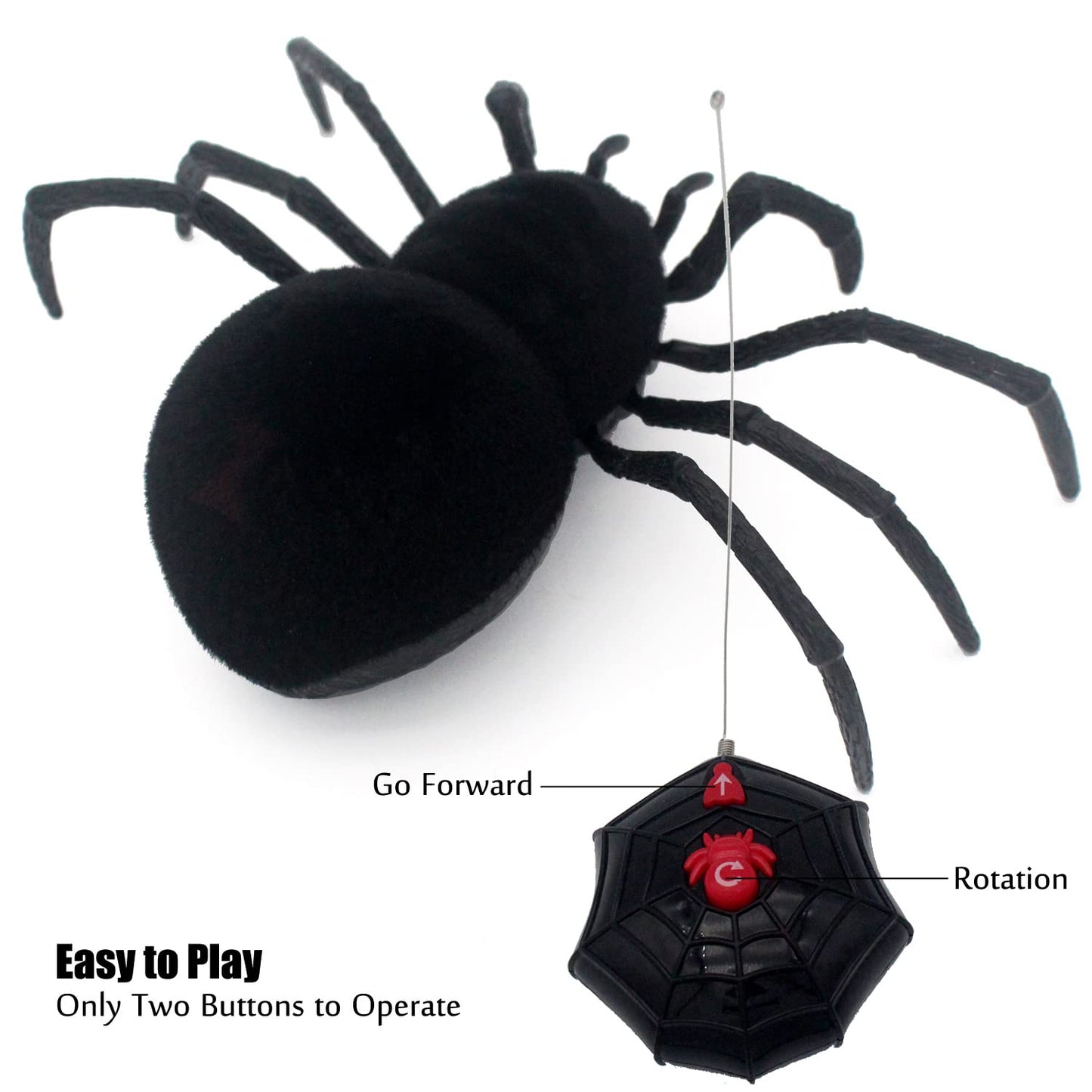 Tipmant RC Spider Remote Control Tarantula Realistic Animal Crawlers Scary Kids Halloween Christmas Prank Gag Toys Birthday Gifts (Black Hair)