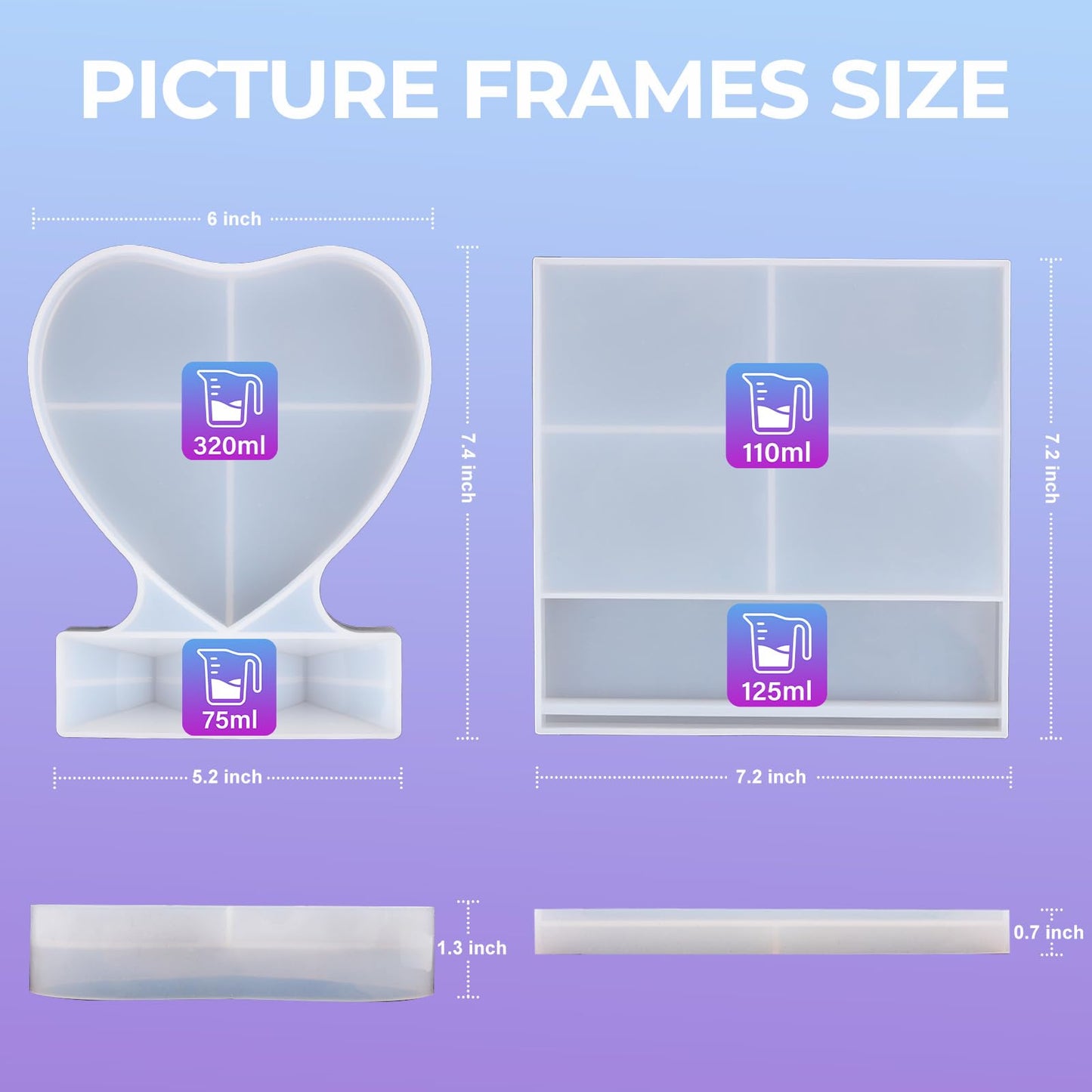 LET'S RESIN Epoxy Molds Silicone, Large Size Picture Frames Silicone Molds Rectangle & Heart Shape Epoxy Resin Molds for DIY Home Table Décor