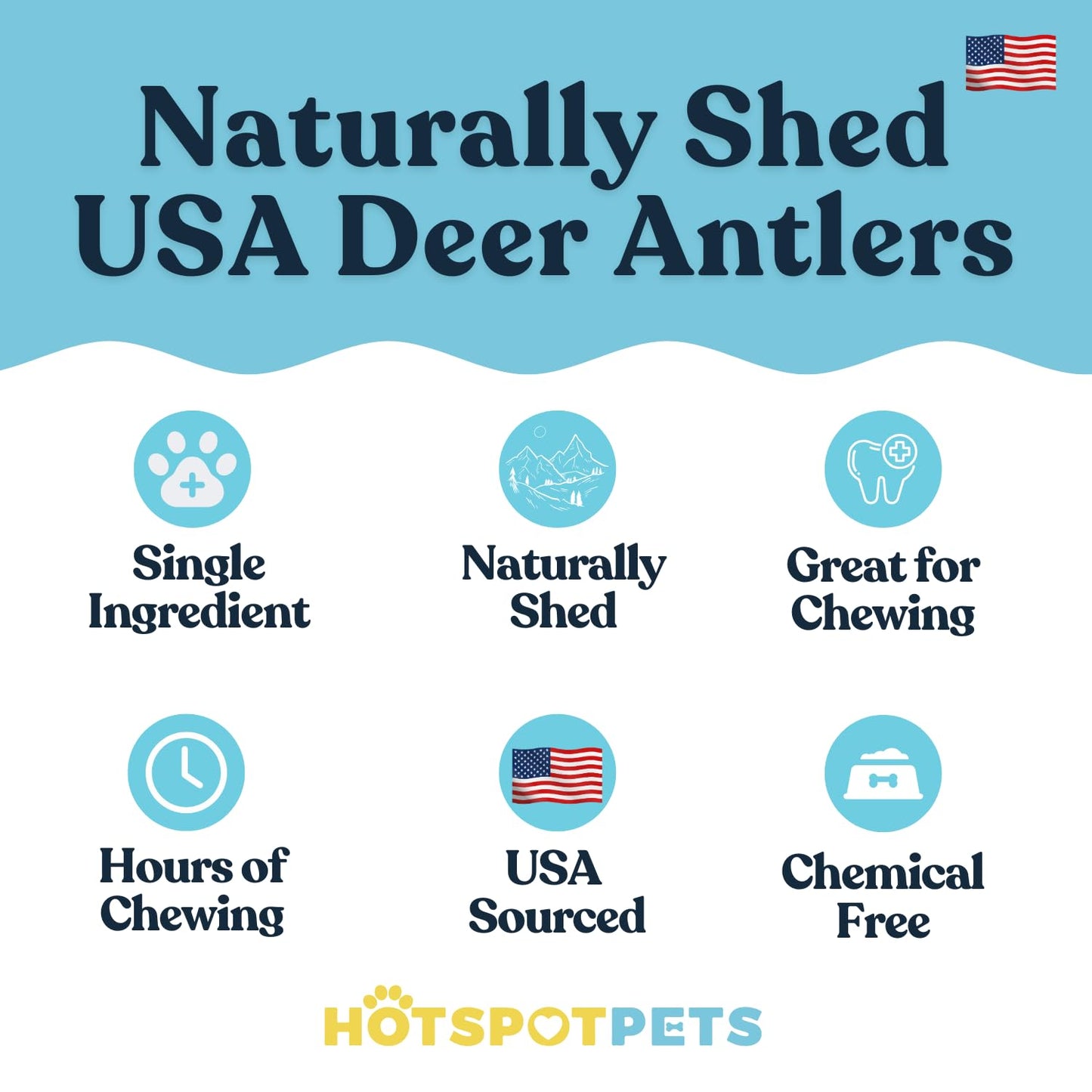 hotspot pets Premium Deer Antlers for Dogs - 7+ Inch Large Antler Dog Chews (2 Pack) Made in USA - Naturally Shed Antler Bone for Large Breed Aggressive Chewers - Promotes Dental Hygiene