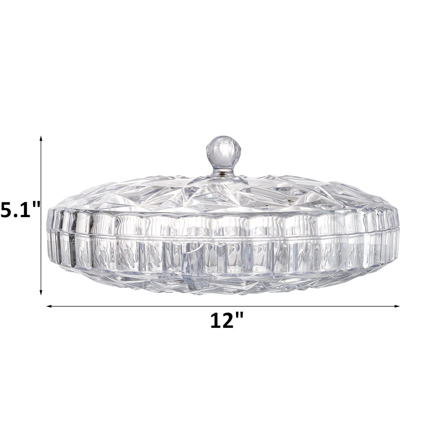 ZOOFOX Snack Serving Tray, 12" Appetizer Tray with Lid, 6 Compartments Round Plastic Food Storage Organizer for Dried Fruits, Nuts, Candies, Sweet Cookies and Fruits (Clear)