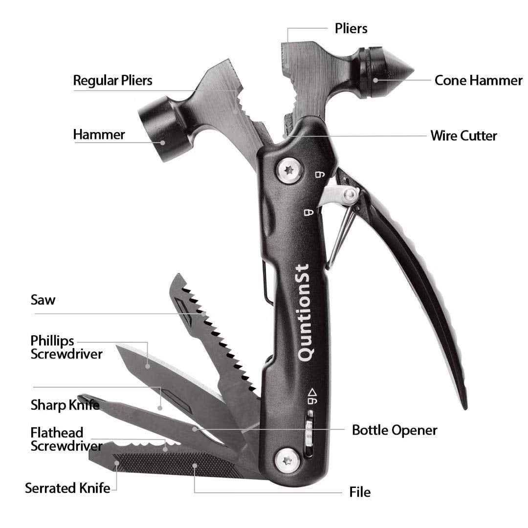 Mens Stocking Stuffers, Gifts for Men, Survival Hammer Multitool,Christmas Gifts for Dad, Emergency Escape Car Safety Hammer Multi-Tool 12 in 1,Cool Gadgets forCamping Hiking Household,Mini Multi tool