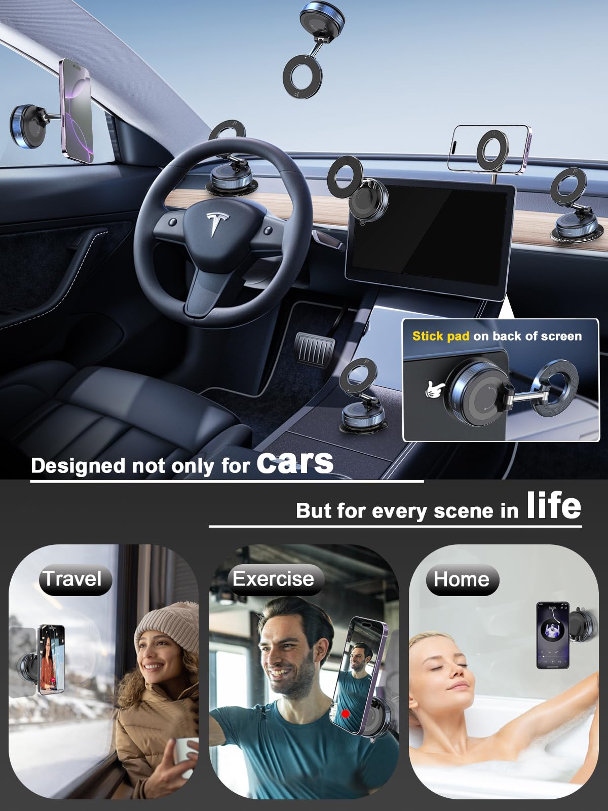 snanlen Upgraded 360° Vacuum Magnetic Phone Holder, Magnetic Car Phone Mount, Hands-Free Suction Cup Phone Holder for Car/Gym/Mirror/Shower, Car Mount Compatible with iPhone 16 Pro Max/Android