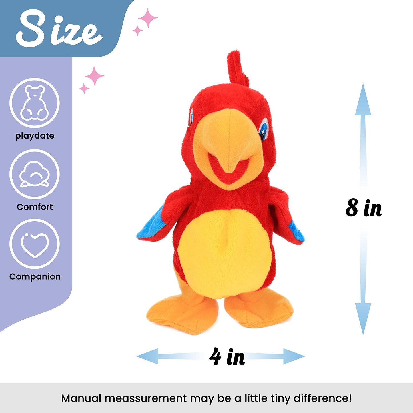 Hopearl Talking Parrot Repeats What You Say Walking Electric Interactive Animated Toy Speaking Plush Buddy Birthday Festival for Toddlers Birthday, 8''