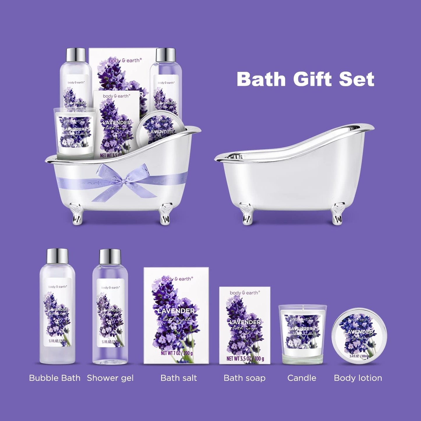 Gift Set for Women Body & Earth Gifts Set Lavender Gift Baskets For Women Bath Sets with Bubble Bath Body Lotion Scented Candle Christmas Gifts
