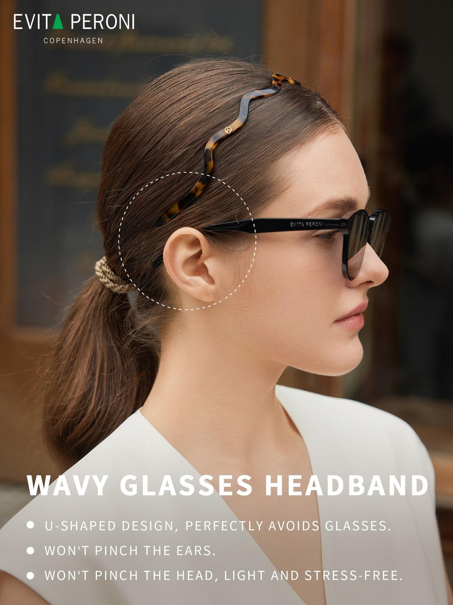 EVITA PERONI Wavy Glasses Headband Hair Band Designed for Eyewear, Comfortable Headbands for Women Fashion Thin Headbands Non Slip No Pressure, No Headache