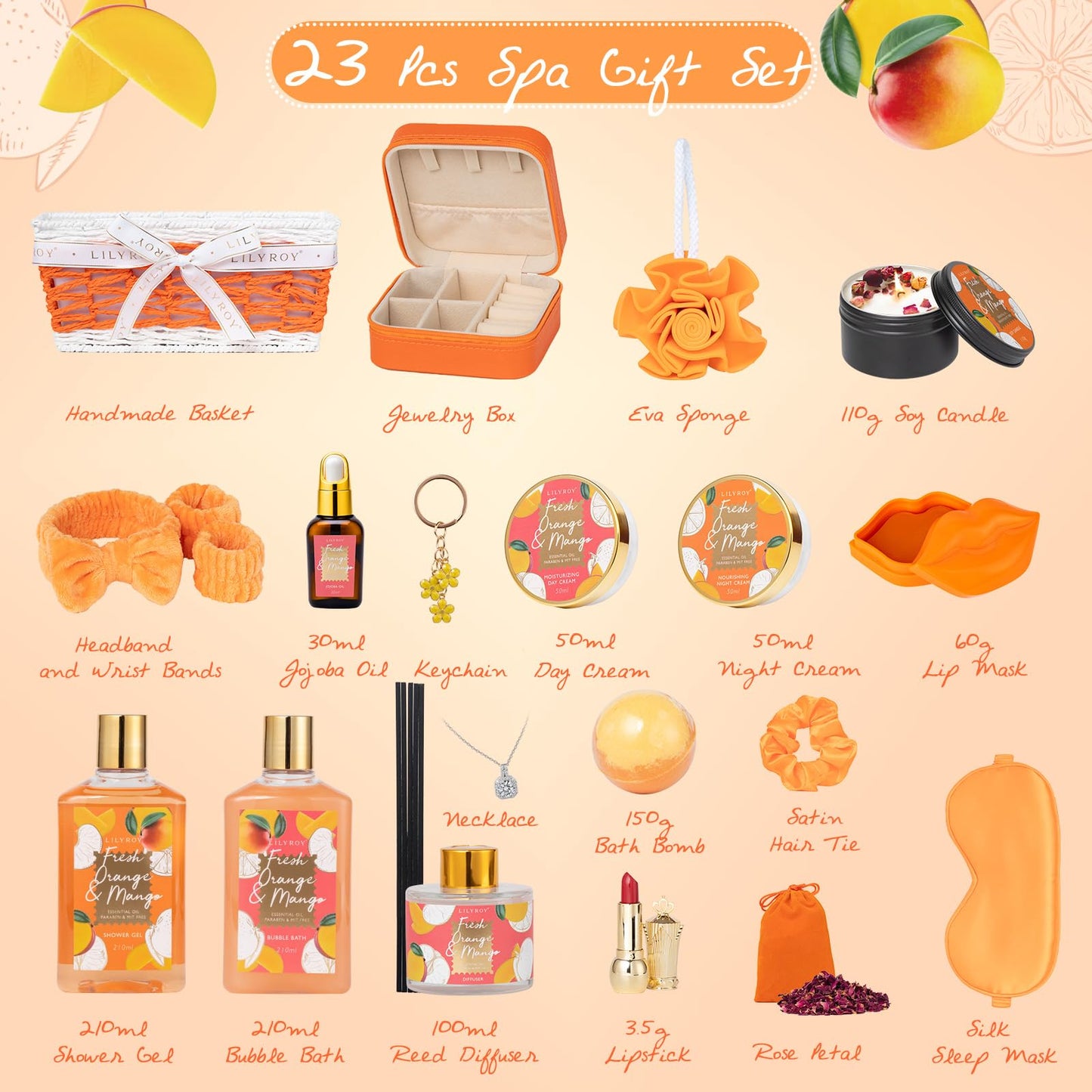 Mothers Day Gifts for Mom - 23-Piece Tropical Bath & Body Basket Set for Women, Spa Gift Basket with Shower Gel, Bath Bomb | Christmas Valentine's Birthday Gift All Occasion Holiday Gift Idea for Her