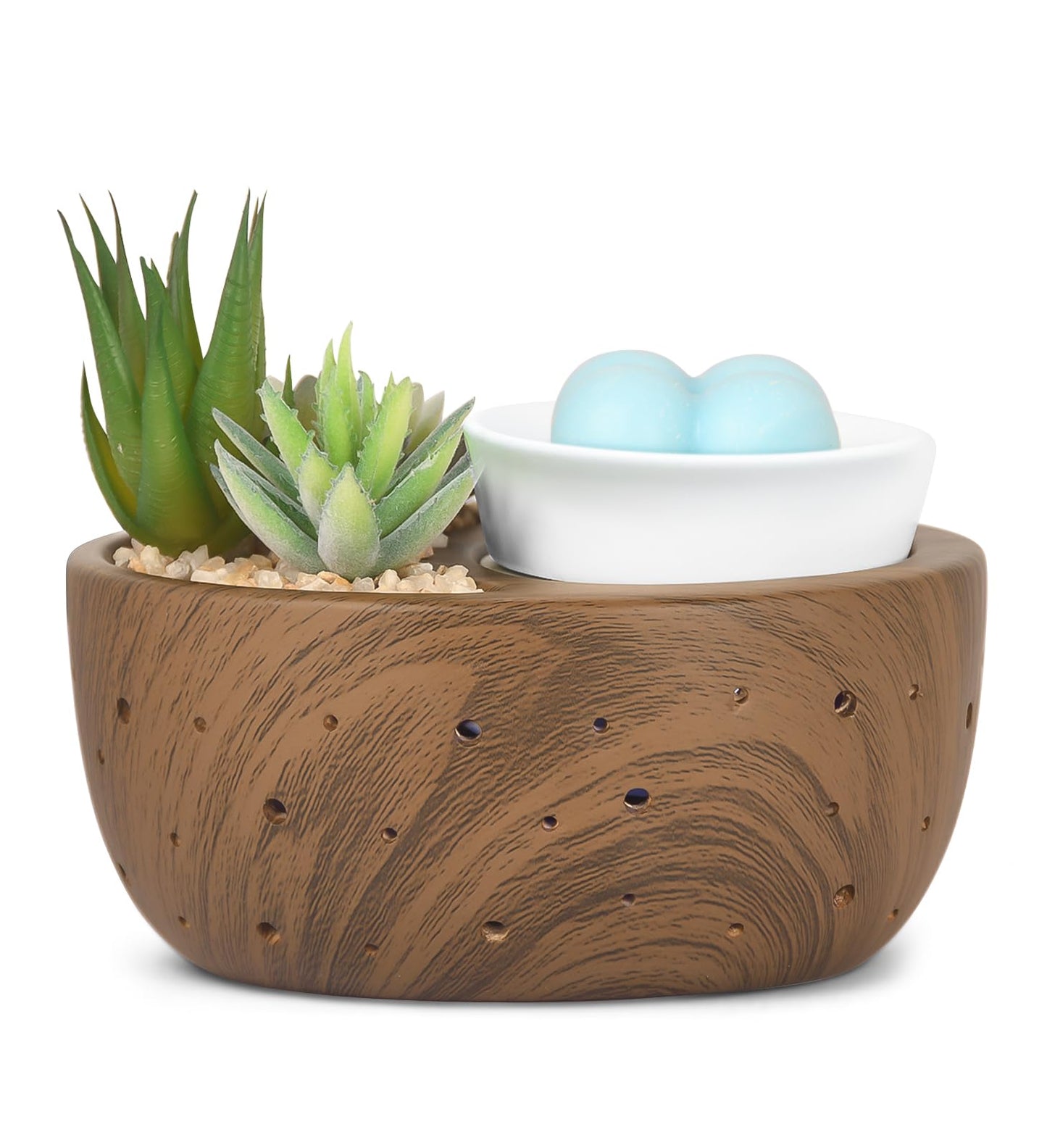 LUXARAPY Ceramic Wax Melt Warmer, 4-in-1 Electric Wax Warmer with PTC Heating Plate and LED Lighting, Succulent Bowl for Wax Melting, Mug Warming, Oil Diffusion, Home Office Spa Decor