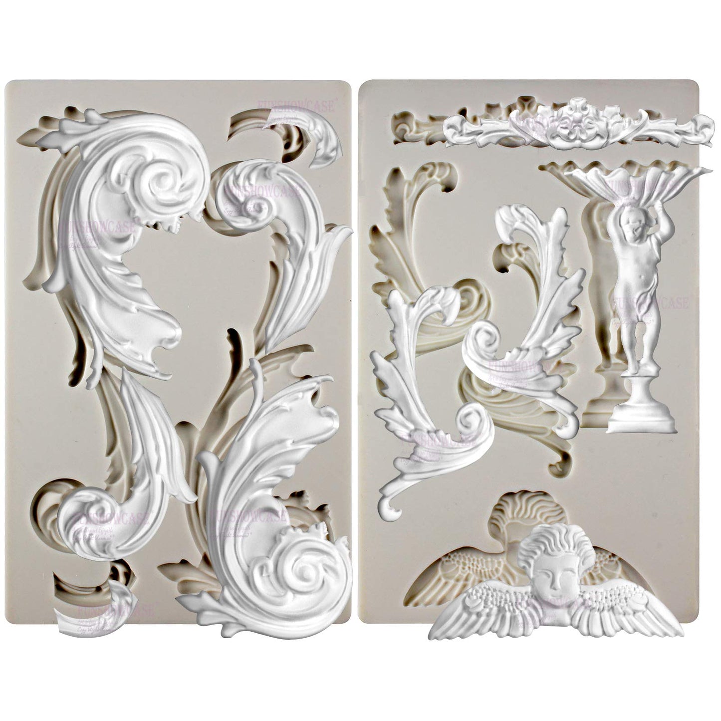 Baroque Style Ornament Curlicues Silicone Molds 3-Count Cherub Birdbath Scrollworks Art Deco Inspired Lace