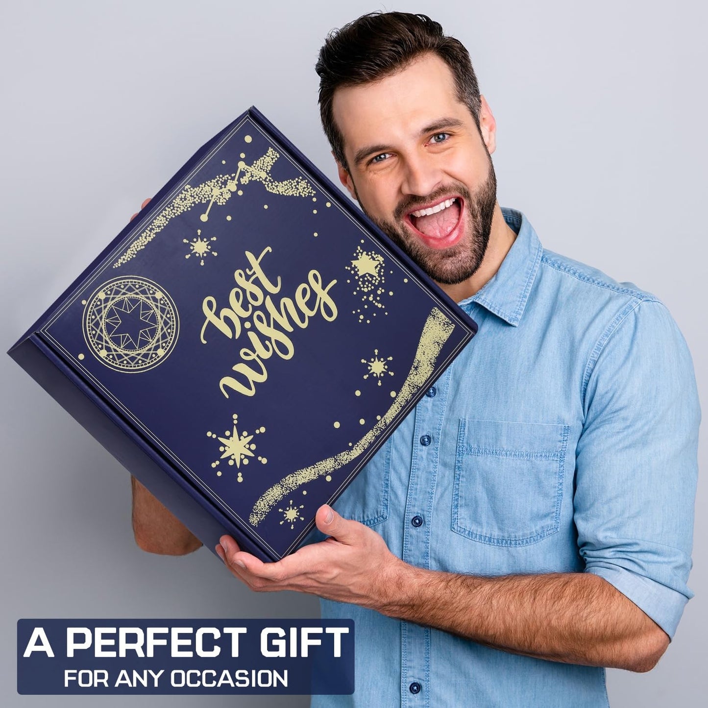 Gift Baskets for Men - Best Birthday Gifts Box, Anniversary Gift Set, Boyfriend Gift Kit, Get Well Soon Basket, Self Care Package, Unique Ideas Present for Man Him Dad Brother Husband Boy Friend