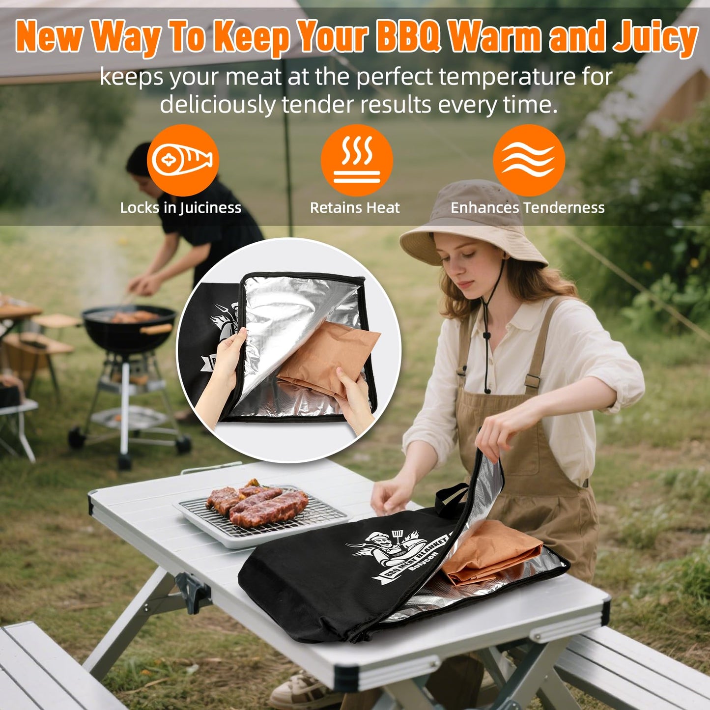 Upgraded BBQ Blanket for Resting Meat,Smoker Accessories Brisket Blanket, Insulated Meat Resting Bag with Wide Mouth for Steaks/Pork Shoulders/Turkeys, BBQ Accessories Grilling Gifts for Men (21inch)