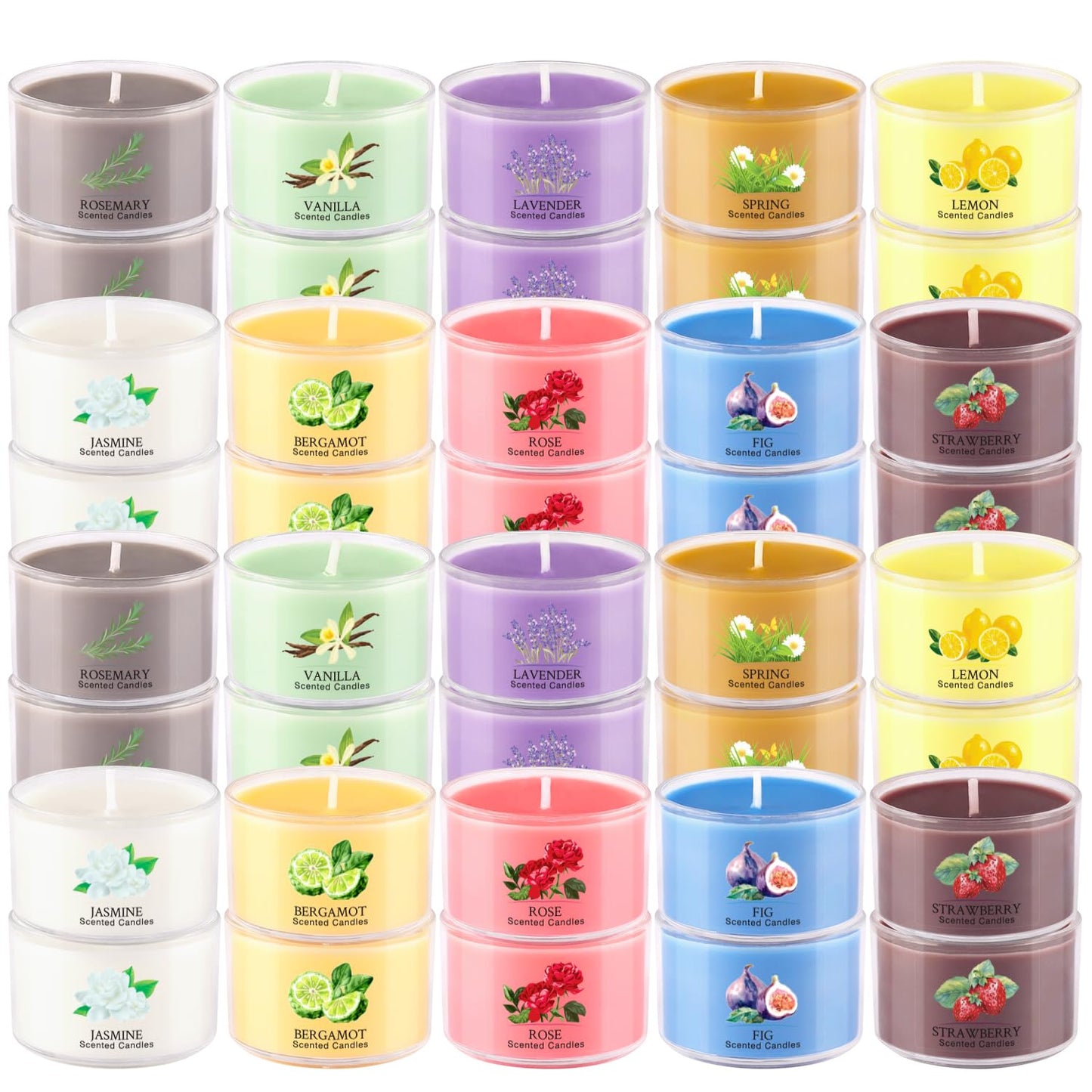 Scented Candle Set of 40 * 35g, 10 Fragrances, Soy Wax, Smokeless, with Cotton Wick,Long-Lasting Burn time for Home Décor,Relaxation,Romantic Dinner,Gift