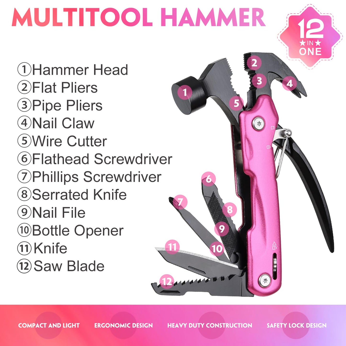 Gifts for Women Mom Wife - Gifts for Woman, Birthday P’ink Gift for Mom, Wife, Sister - Stocking Stuffers for Women - Mothers Day Christmas Womens Gift from Daughter Son, Multitool Hammer