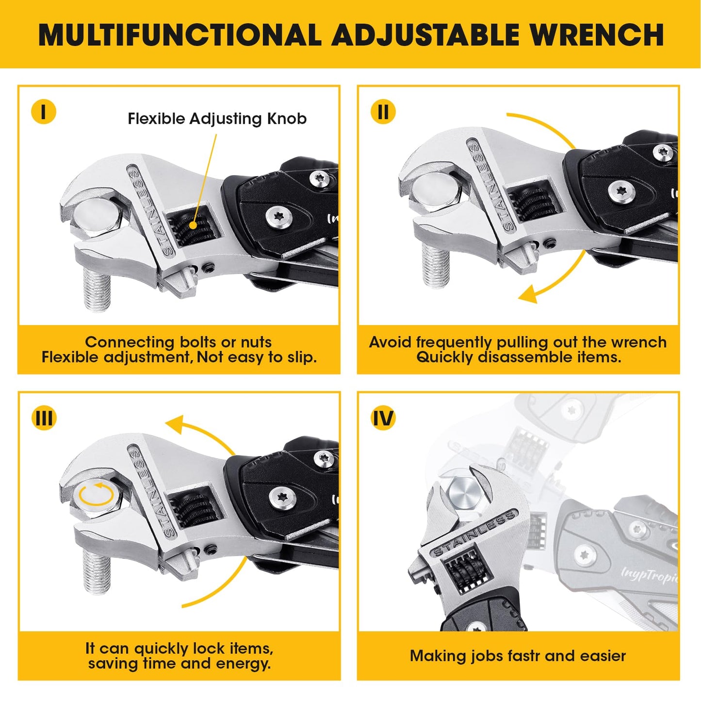 INYPTROPIC Multitool Wrench With 14 Tools/Pliers/Wire Cutter Gift for Dad.Portable Folding Multifunctional Pocket Knife Adjustable Multi Purpose Stainless Steel Tool (Silver black)