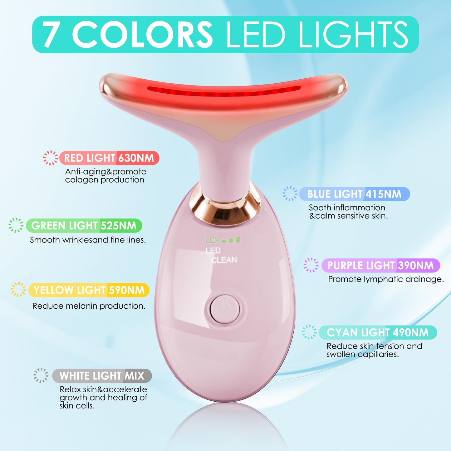 Facial Massager Red-Light-Therapy-for-Face and Neck, Face π² culpting Wand with 7 Color - Birthday, Christmas, Mothers Day, Valentines Day Gifts for Her Women Mom Best Friend Wife Teacher (Rose Gold)