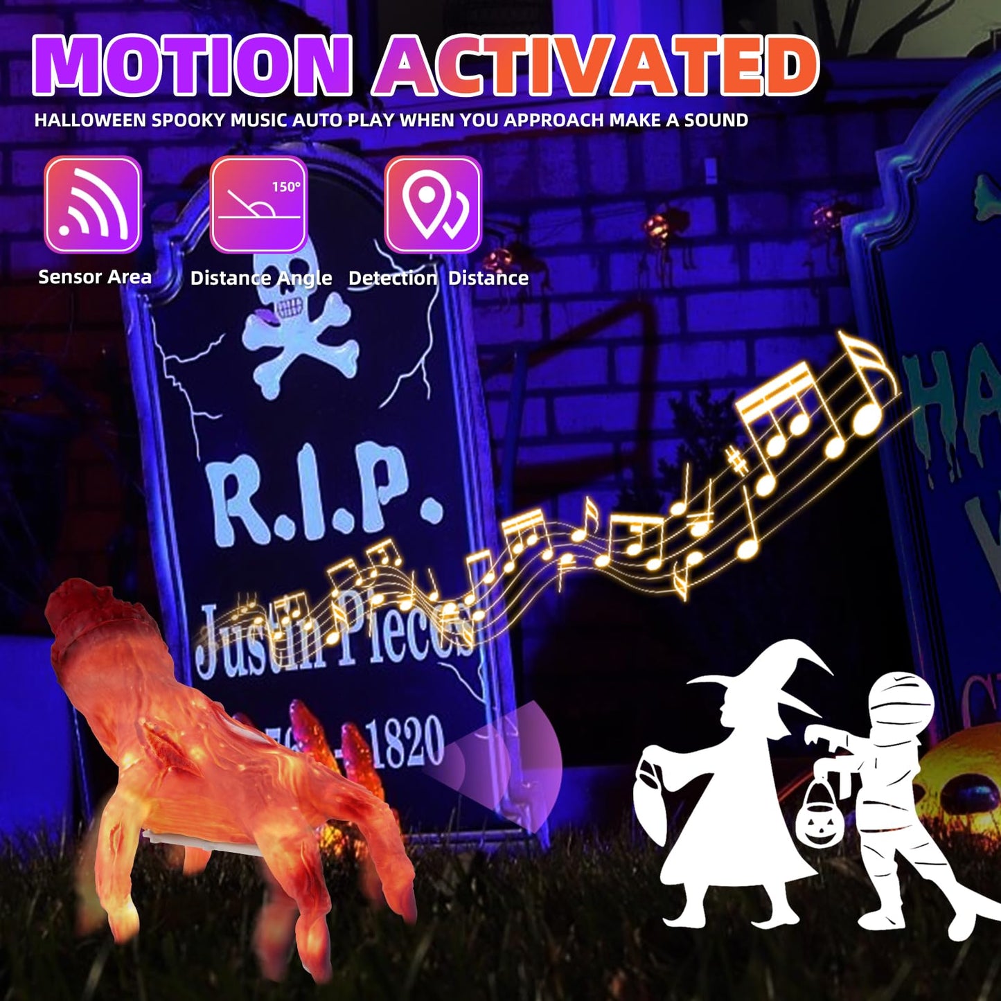 Green Convenience Halloween Decorations Crawling Hand,Halloween Automatic Crawl with Spooky Music Battery Powered Lifelike Scary Can Glow and Moving Hand for Costume Party Holiday Decorations