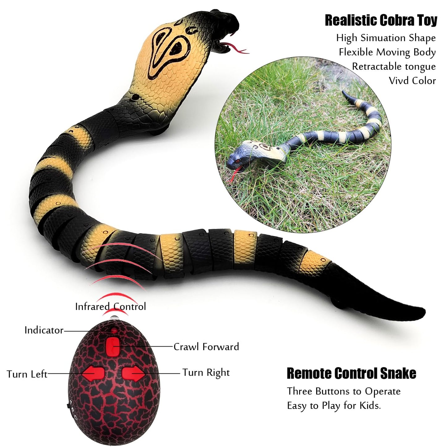 Tipmant Realistic Remote Control Snake RC Cobra Animal Toy Crawling Electric Electronic Battery Powered Honored for Kids Cat Halloween Christmas Prank Toys Birthday Gifts (Grey)