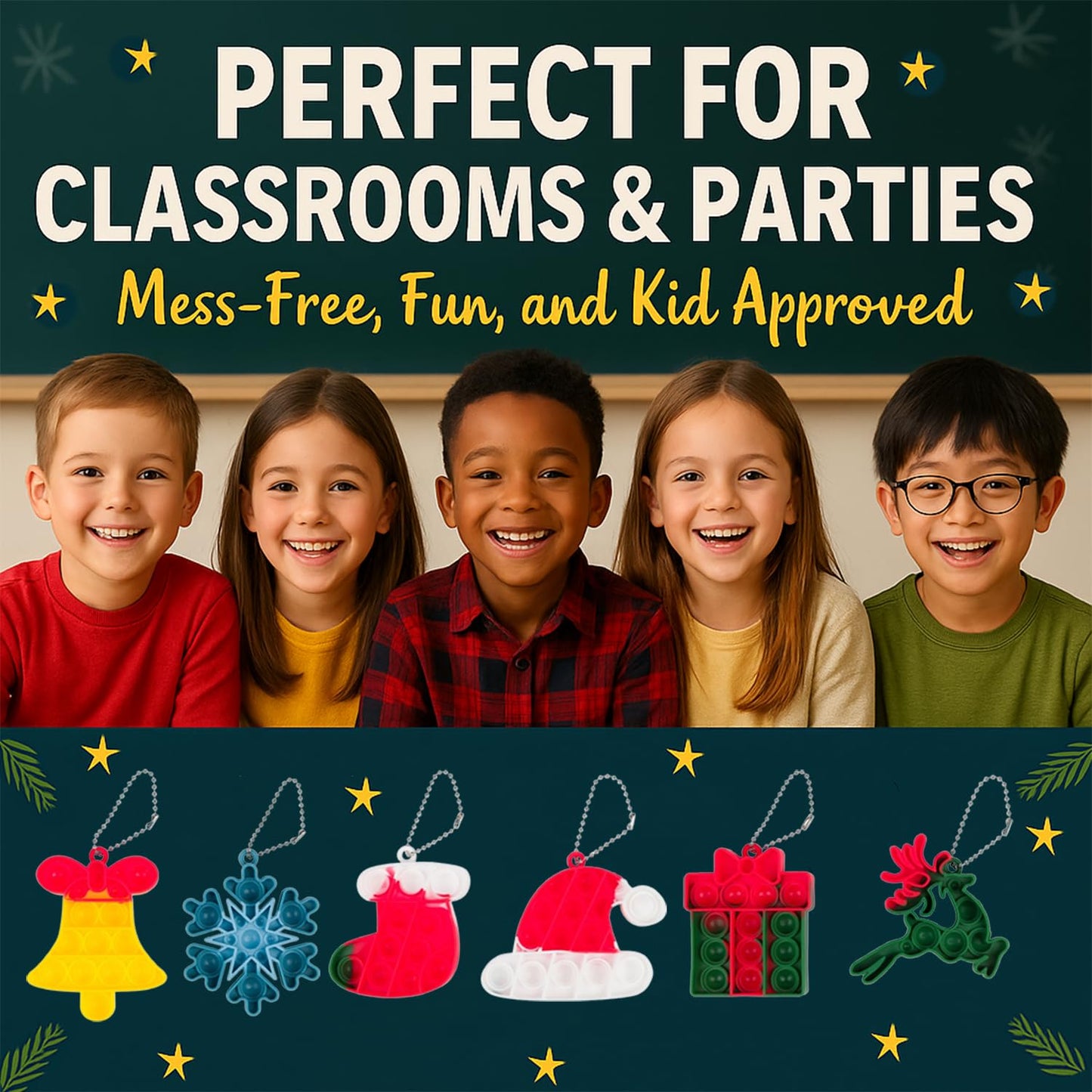 Christmas Pop Its Gift Pack for Students, Bulk Holiday Toys, Goody Bag Stuffers, Office Party Favors