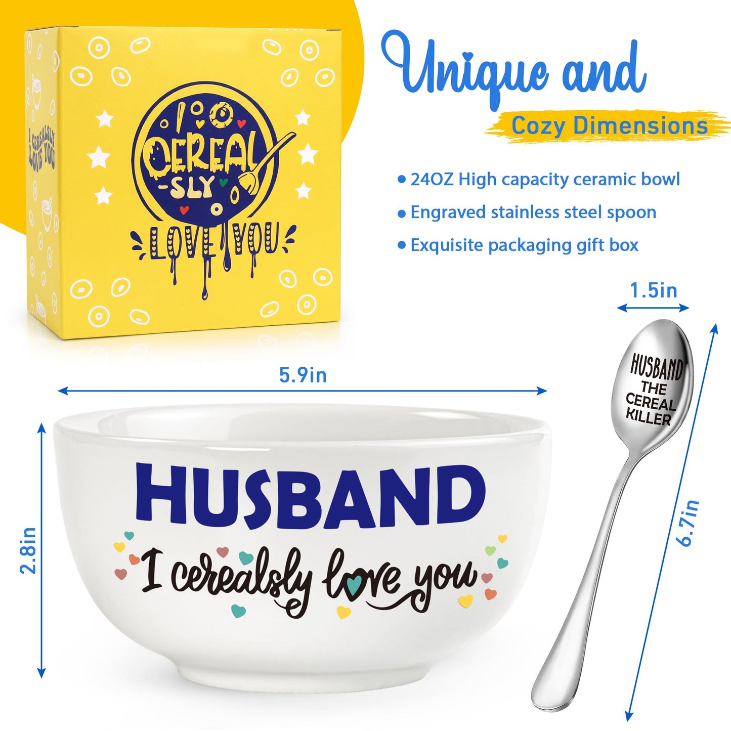 BackURyear Husband Gifts from Wife, Best Wedding Anniversary Christmas Birthday Gift for Him Men from Wife, Husband I Cerealsly Love You, Romantic Cereal Bowl Presents Box