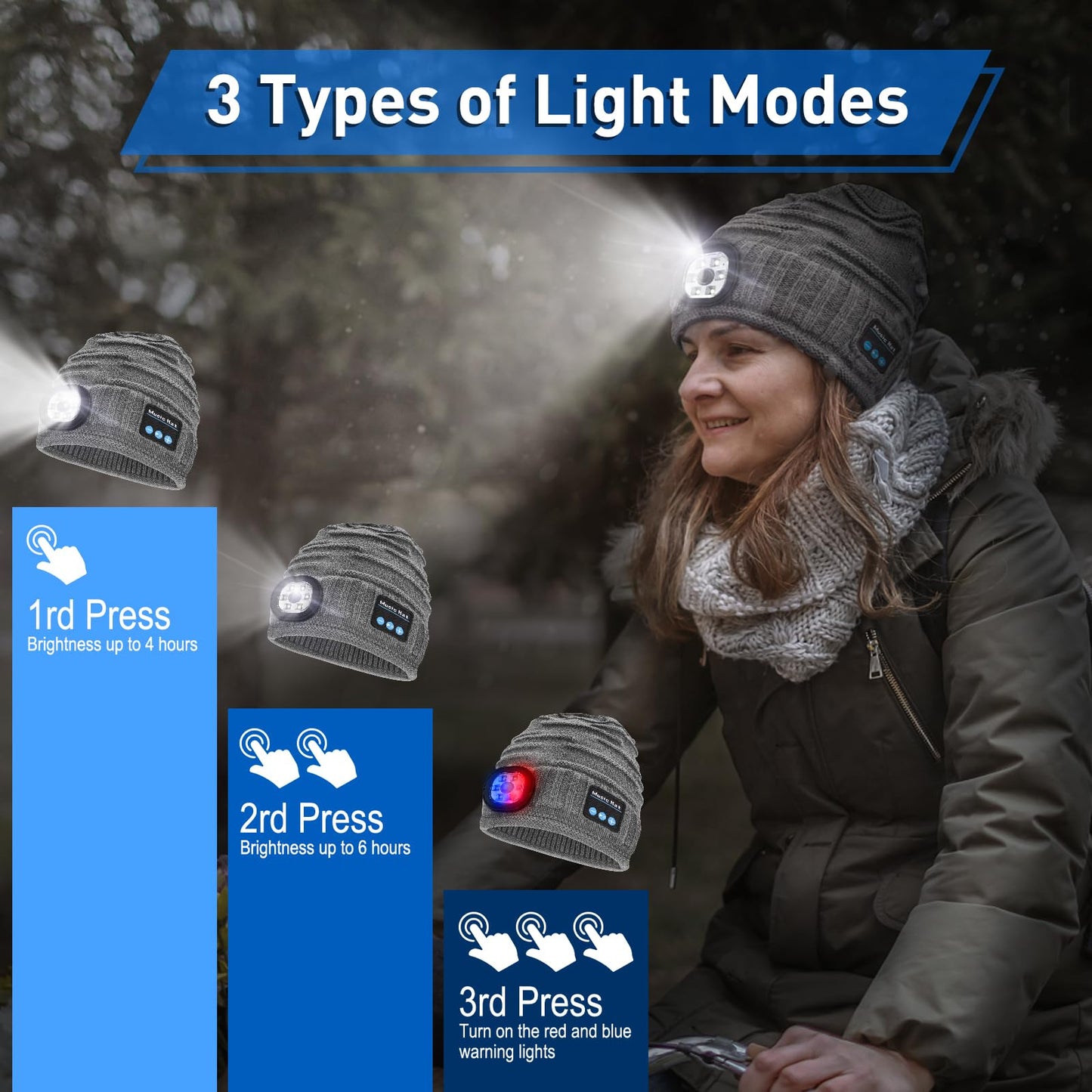 ZOOI Stocking Stuffers for Adults Men Gifts for Mens Bluetooth Beanie for Men, Mens Gifts for Christmas Him Dad Cool Gadgets Grey