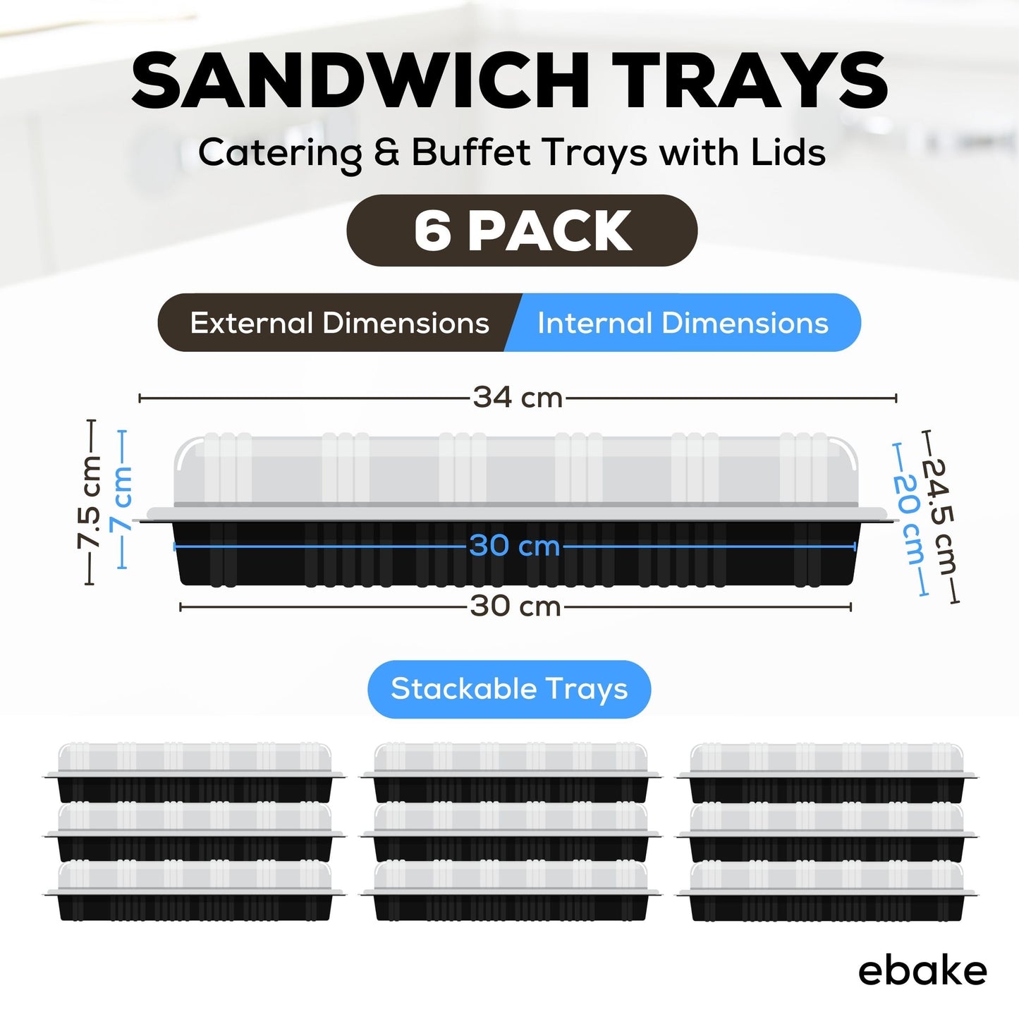 6 Pack Catering Trays with Lids β 13" Serving Tray with Lid, Heavy Duty Recyclable Plastic Party Platters for Catering, Buffet, Picnics & Events β Food Trays with Clear Lid (13.39 Γ 9.84 Γ 2.95 inch)