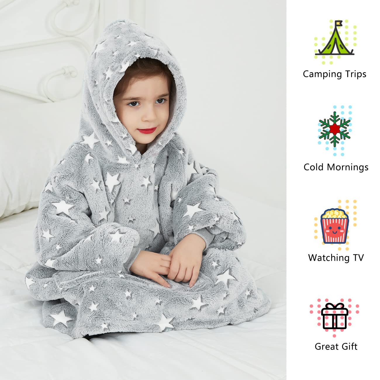KFUBUO Wearable Blanket Hoodie for Kids Toddlers Sherpa Blanket Sweatshirt With Pocket Cute Hoodies 2-6 Year Old Girl Boy Birthday Gifts