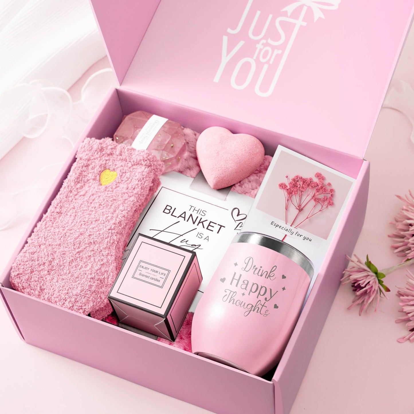 Birthday Gifts for Women, Self Care Get Well Soon Gifts, Luxury Rose Spa Bath Gift Basket - Unique Christmas Valentines Day Mothers Day Gifts for Mom Grandma Daughter Her Wife Girlfriend