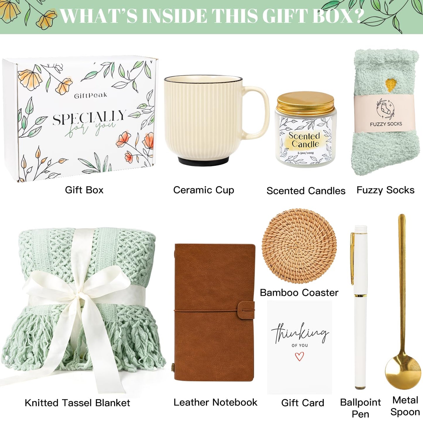 Gifts for Women, Get Well Soon Gifts for Women, Sympathy Care Baskets, Thinking of You Care Package, Self Care Gifts, After Surgery Feel Better Gifts Blanket (Sage Green)