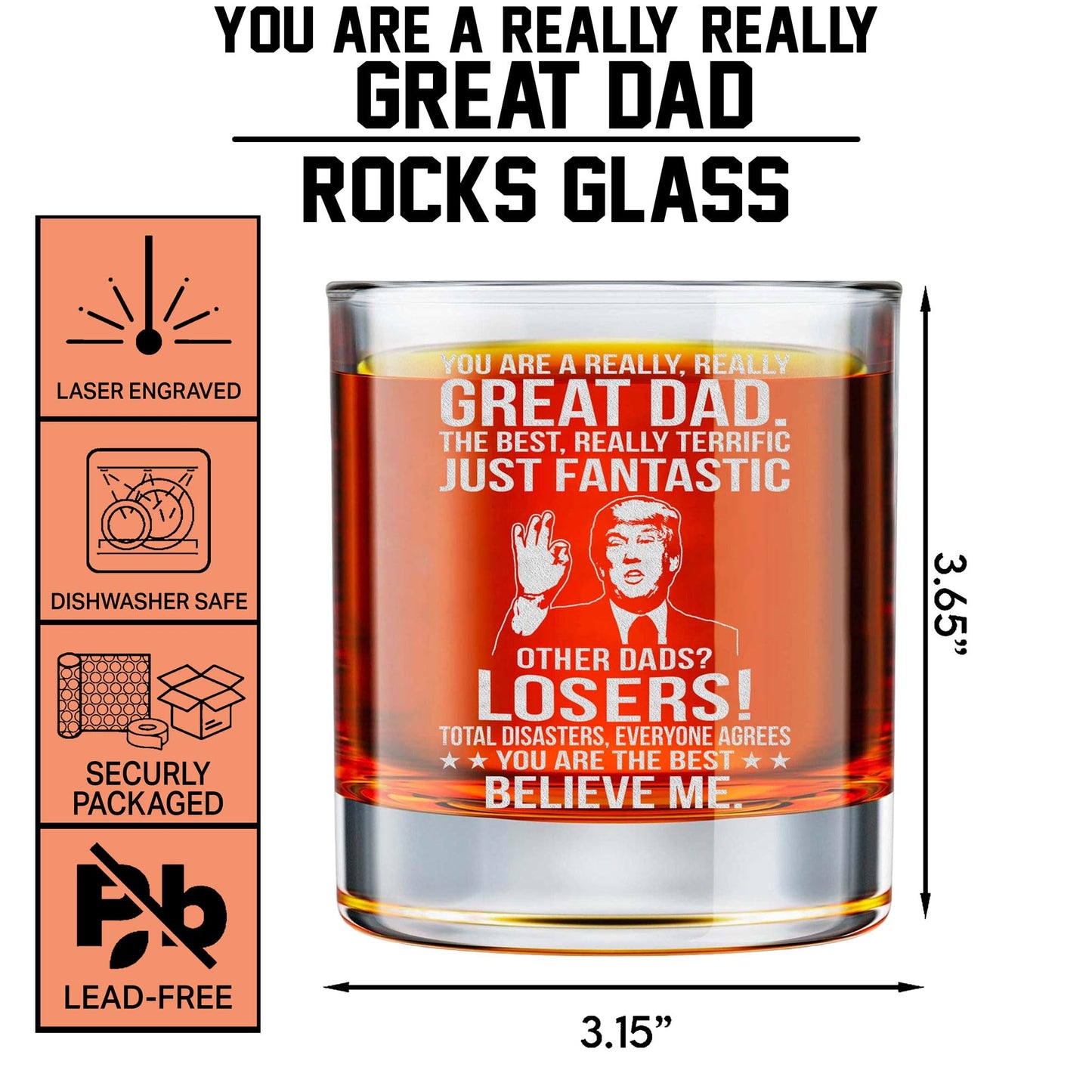 BETHEGIFT Gifts for Dad from Daughter, Son - Dad Glass Gifts for Christmas,Birthday - Cool Present for Father - 10oz Whiskey Rock Glass