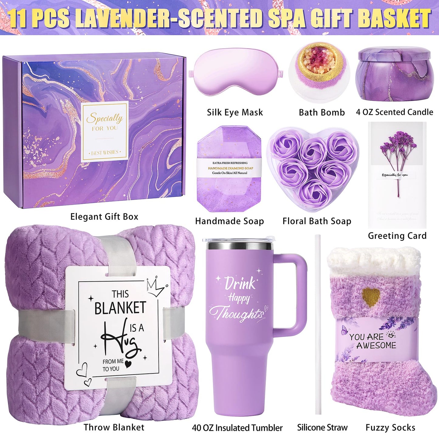 Aeenr Birthday Gifts for Women Self Care Gifts Get Well Soon Gifts, Happy Birthday Spa Gift Baskets w/Flannel Blanket 40 OZ Tumbler Care Package for Mom Wife Sister Best Friend Her Daughter