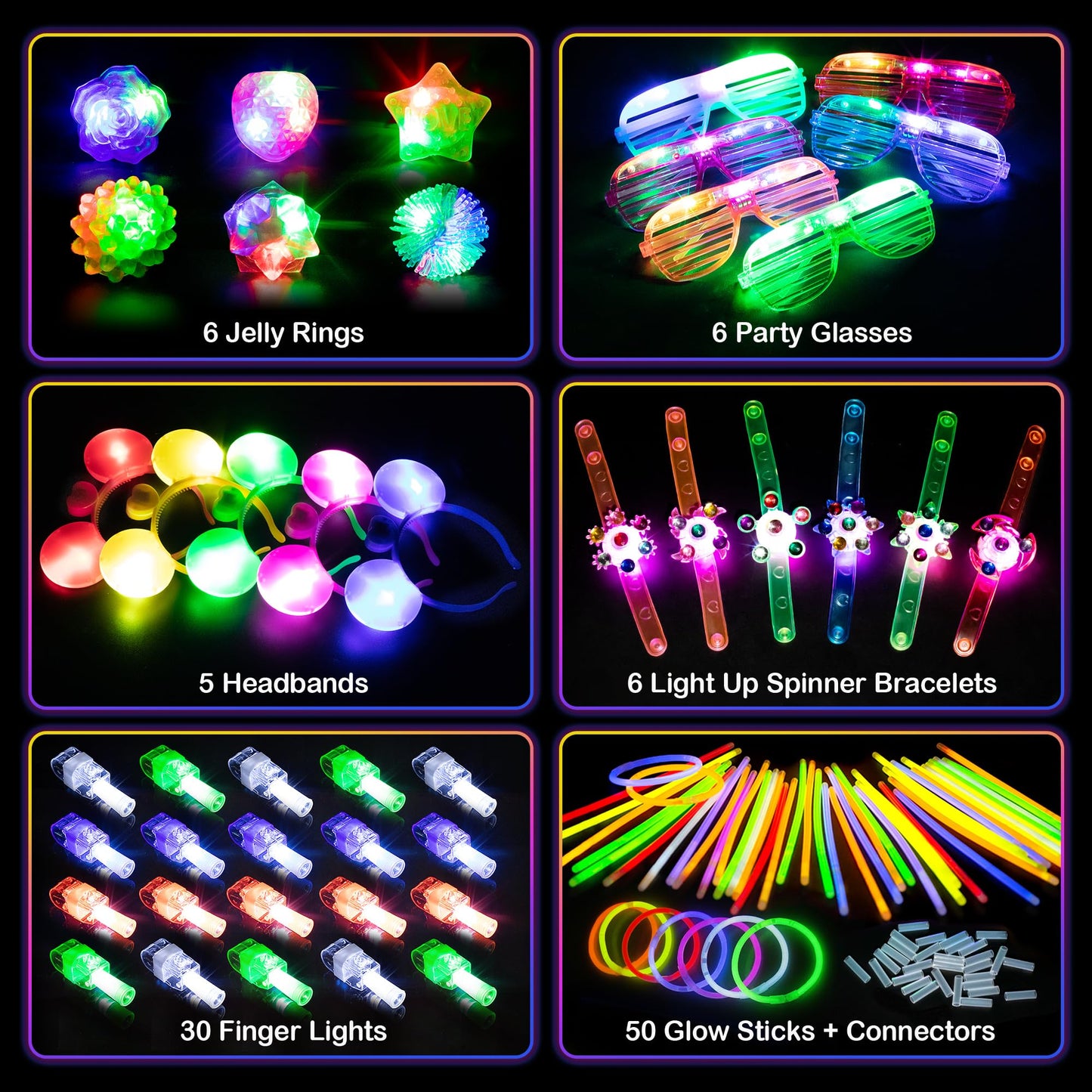 Mocoosy 103PCS Glow in the Dark Party Supplies, Light Up Party Favors for Kids, Neon Toys Bulk Party Pack With Glow Stick, Glasses, LED Bracelets, Finger Light, Ring, Headbands for Halloween, Carnival