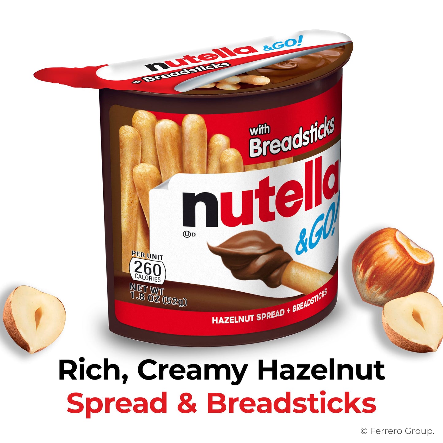 Nutella & GO! Bulk 24 Pack, Hazelnut and Cocoa Spread with Breadsticks, Stocking Stuffers, Snack Cups, 1.8 oz Each