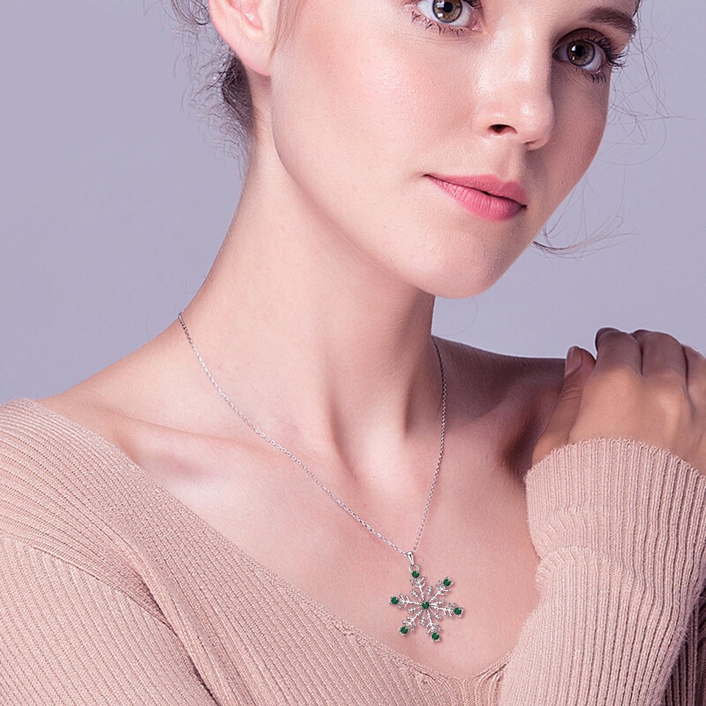 EVER FAITH Austrian Crystal Snowflake Necklace Winter Prom Flower Pendant Adjustable Chain Necklaces Jewelry Gifts for Women Green Silver-Tone