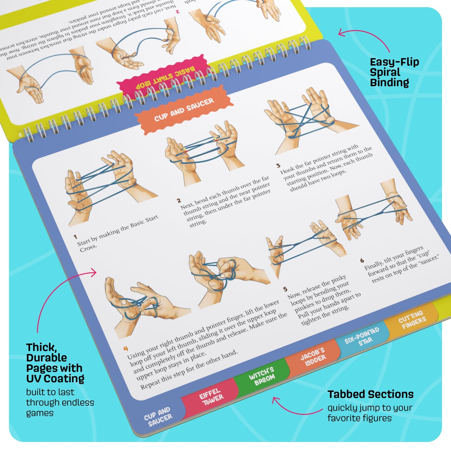 Dan&Darci Cat’s Cradle String Game Book w/ String - Step by Step Illustrated Guide - Gifts for 8 9 10 11 12 Year Old Girl - Gifts for Kids - Stocking Stuffers - Tween, Preteen Girl Gift - Kids Books