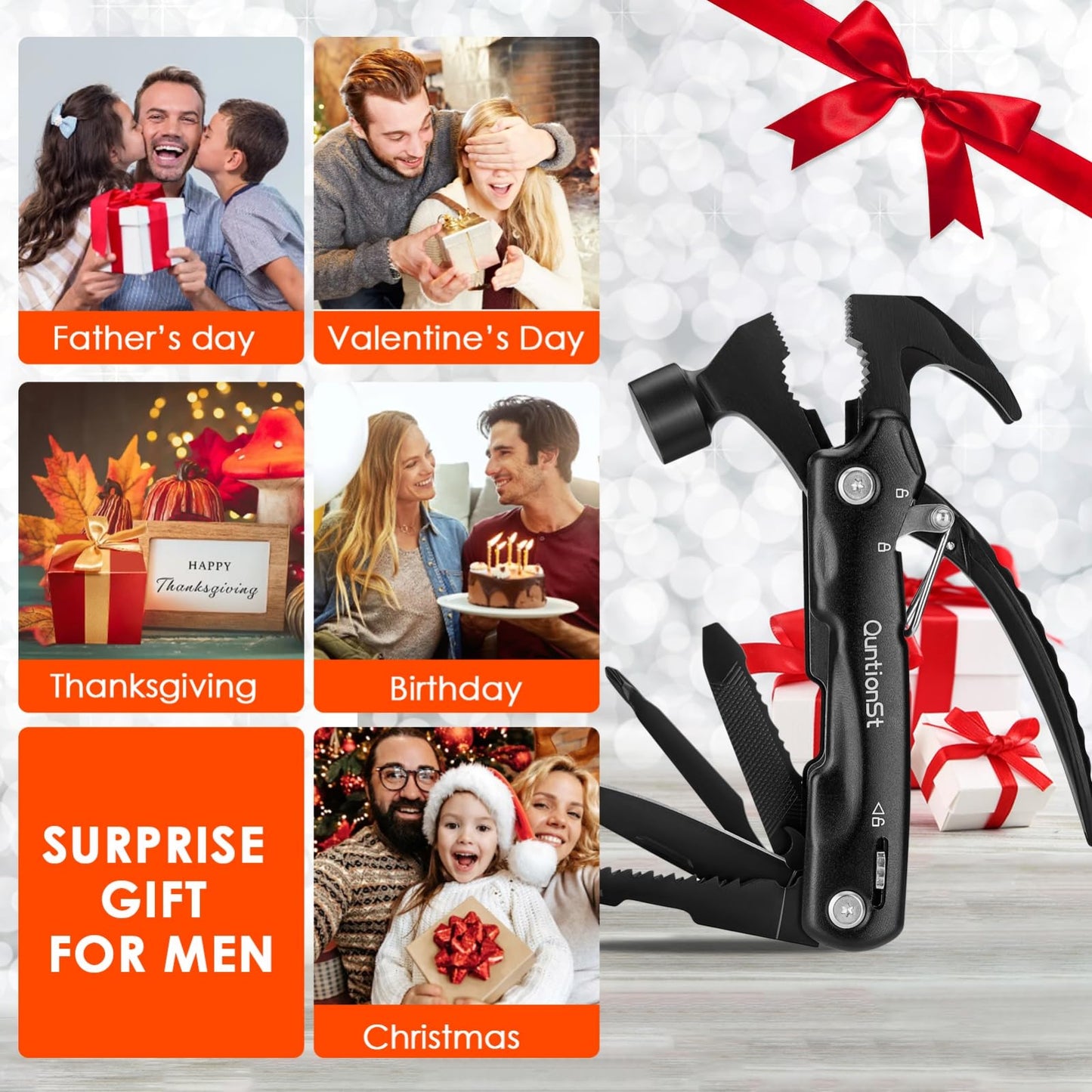 Gifts for Men,12-in-1 Hammer Multitool, Stocking Stuffers for Men,Christmas Stocking Stuffers for Adults Dad Husband Boyfriend, Camping Essentials Mens Gift for Him, Birthday Gift Idea,Mini Multi Tool