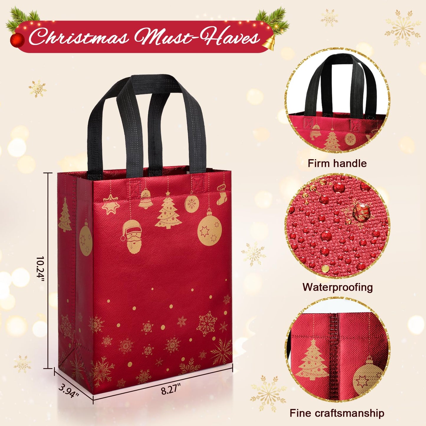 STYPOP 16 Pack 10" Christmas Gift Bags Medium Size with Tissue Paper, Reusable Non-Woven Christmas Tote Bags with Handles, Perfect for Holiday Gift Wrap/Party Favor Supplies, 10.2" ร 8.3" ร 4"