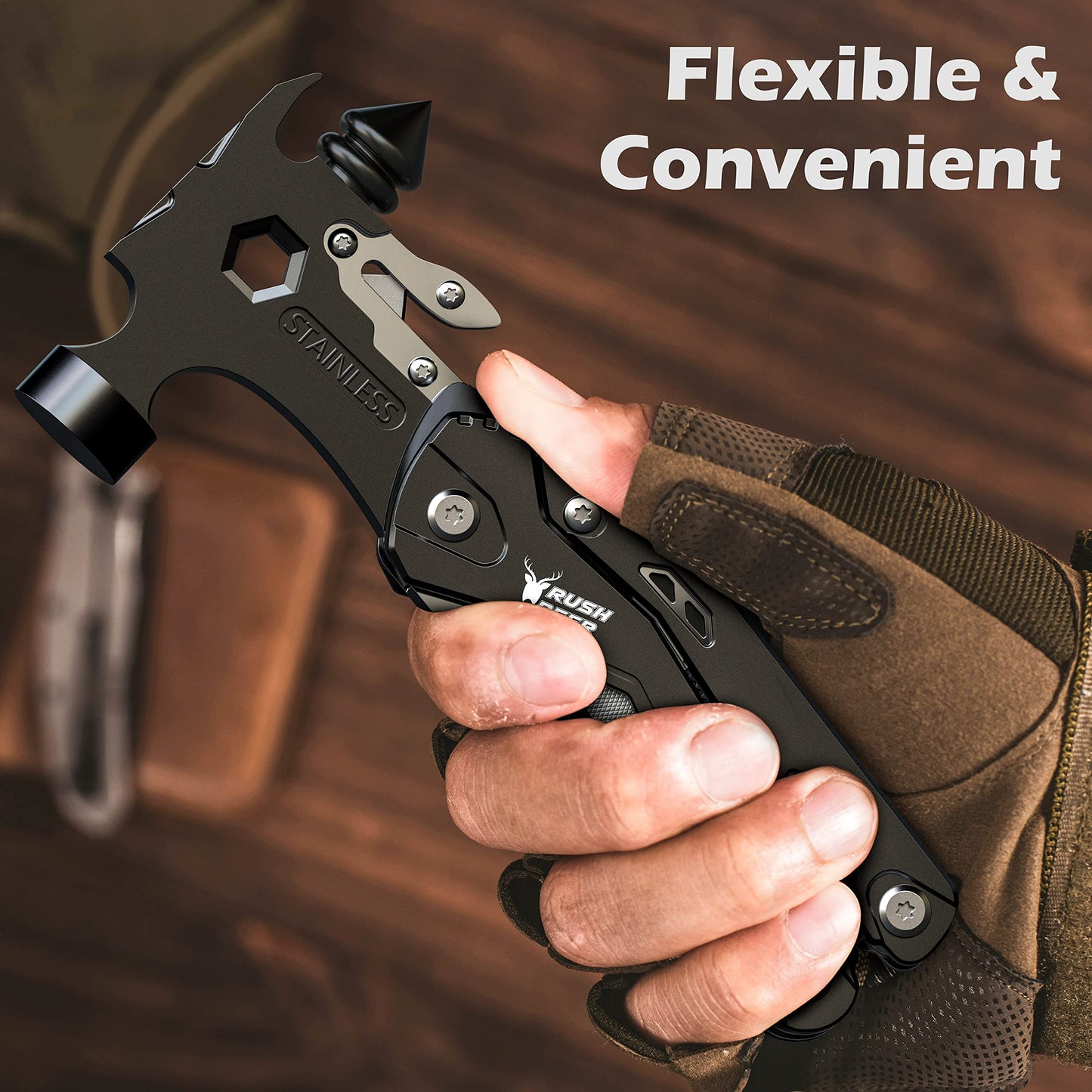 RUSH DEER 16-in-1 Multitool, Gifts for Dad, Hammer Multi tool, Utility Knife Multitools for Men, Survival Gear and Supplies, Christmas Gift for Boy Husbands