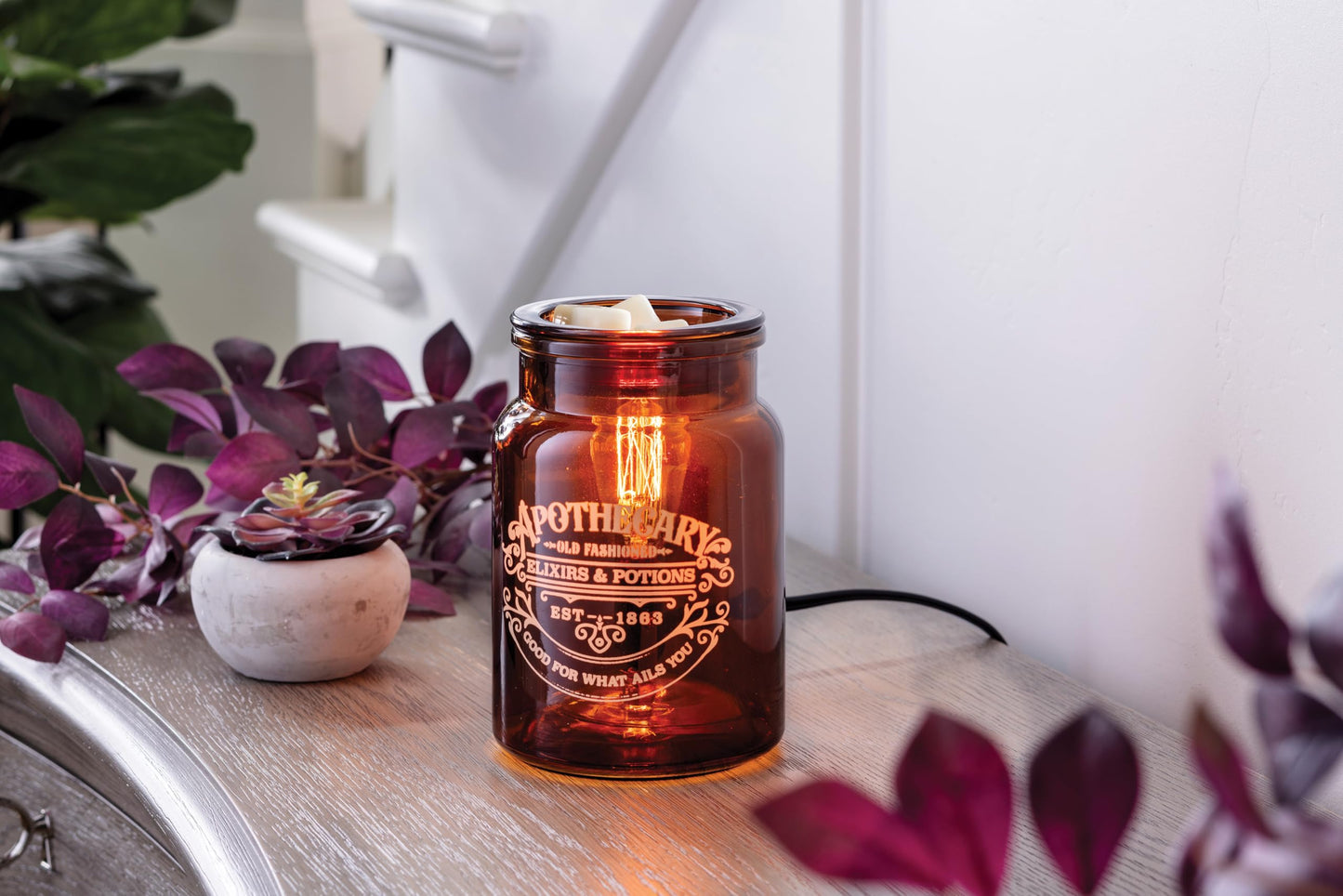 Candle Warmers ETC. Vintage Bulb Illumination Fragrance Warmer- Light-Up Warmer for Warming Scented Candle Wax Melts and Tarts to Freshen Room, Apothecary