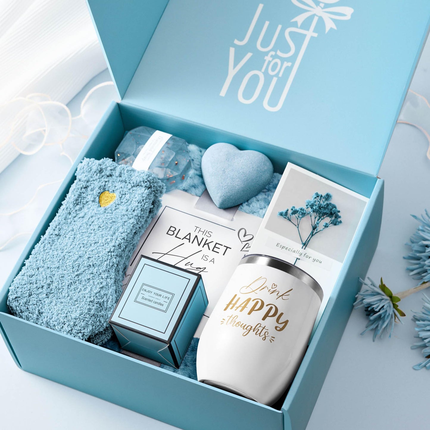 Self Care Get Well Soon Gifts for Women, Luxury Ocean Spa Gift Basket with Flannel Blanket - Unique Birthday Valentines Mother's Day Christmas Gifts for Mom Wife Girlfriend Best Friend Sister Her