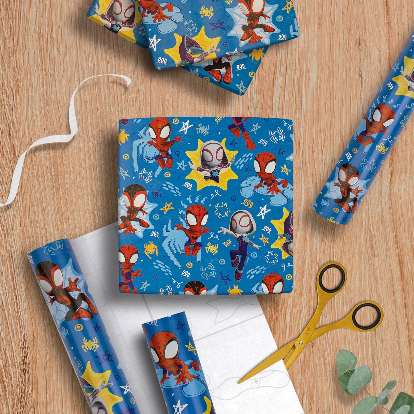 Hallmark Wrapping Paper Roll, Pack of 3 in 1 Marvel Spidey & His Amazing Friends Design, 2M Each, Birthday, Christmas, Blue
