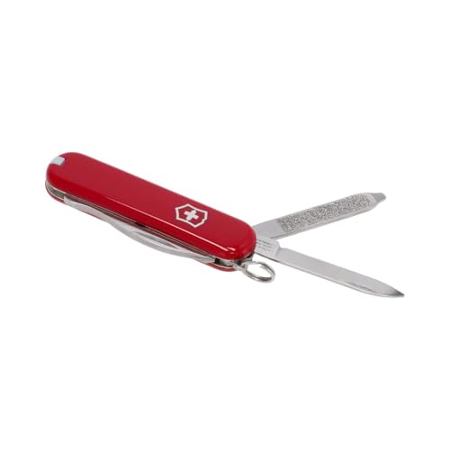 Victorinox Rally Swiss Army Knife, Compact, 9 Functions, Swiss Made Pocket Knife with Magnetic Phillips Screwdriver, Bottle Opener and Key Ring - Red
