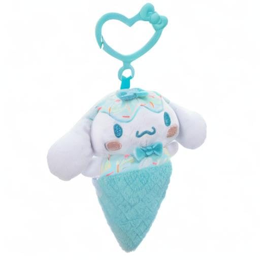 Hello Kitty and Friends 4-Pack Ice Cream Clip-On Plush Featuring Hello Kitty, Kuromi, My Melody, and Cinnamoroll with Unique Bow Clips