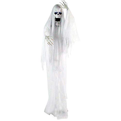 Haunted Hill Farm Life-Size Scary Talking Ghost Animatronic with Touch Activated Lights and Sound, Battery Operated Indoor or Covered Outdoor Decoration, Creepy Halloween Prop