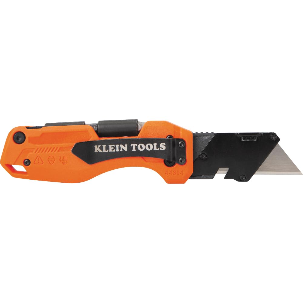 Klein Tools 44304 Folding FLICKBLADE Utility Knife, Compact, Removable Impact Driver, 1/4-Inch Nut Driver and #2 Phillips Bit