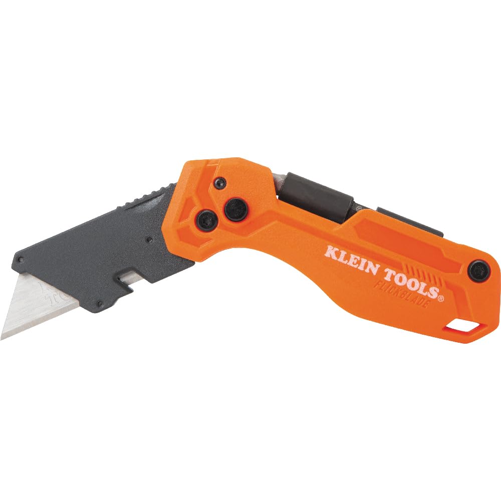 Klein Tools 44304 Folding FLICKBLADE Utility Knife, Compact, Removable Impact Driver, 1/4-Inch Nut Driver and #2 Phillips Bit