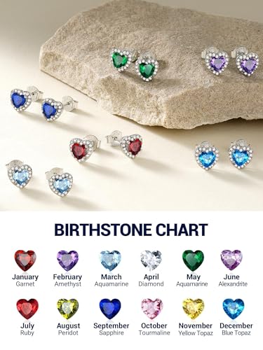 Birthstone Stud Earrings for Women 925 Silver Needle Diamond Heart Stud Earrings Cute Hypoallergenic Earring April Birthday Gift Jewelry
