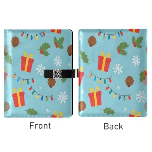 DIGTIA Christmas Gift Boxes Pattern PU Leather Notebook A5 Binder 6 Ring Refillable Journal with Magnetic Buckle Closure Loose Leaf Travel Office Planner Budget Binder Notepad Portfolio,