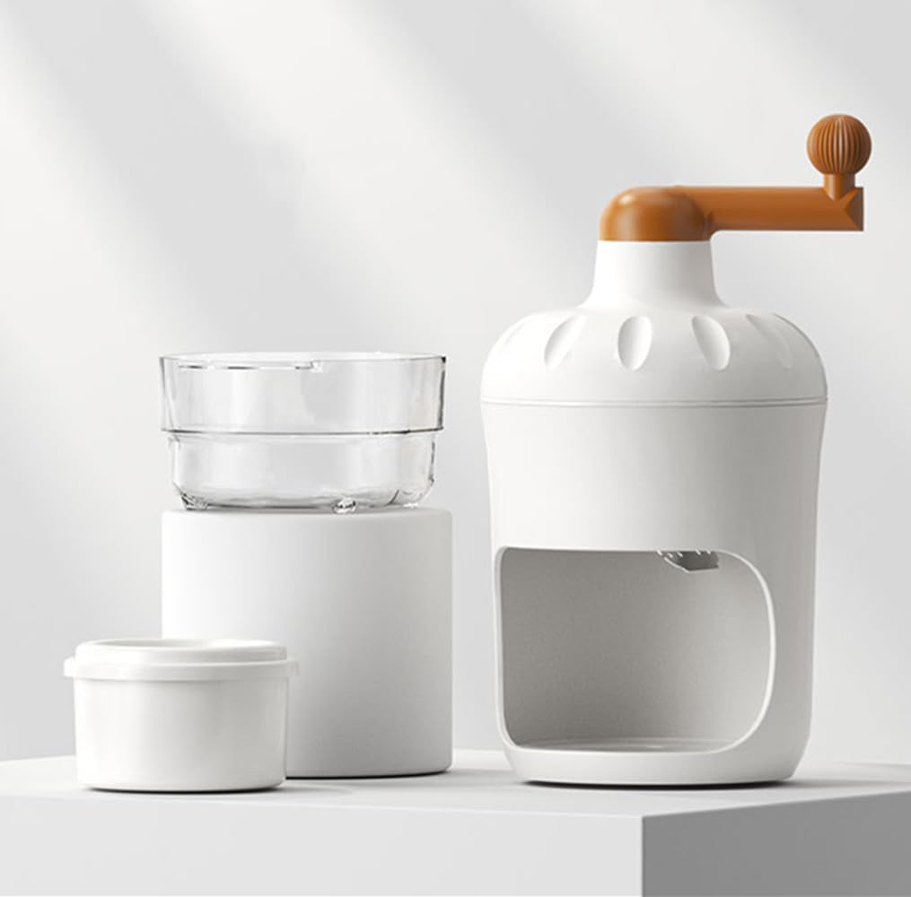 Hand Crank Ice Crusher Manual Ice Shaver Snow Cone Machine Mini Premium Portable Ice Crusher and Shaved Ice Machine with Free Ice Cube Trays - BPA Free (M White with 1 Ice Cube)