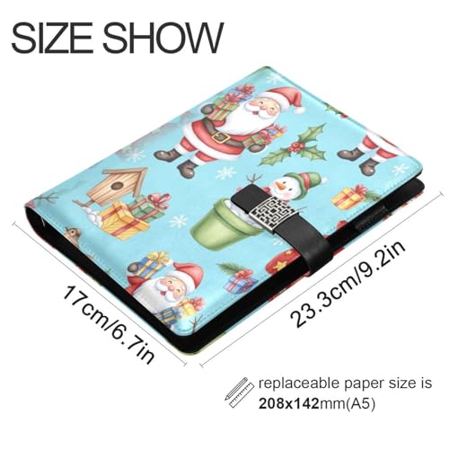 DIGTIA Christmas Santa Snowman Gifts PU Leather Notebook A5 Binder 6 Ring Refillable Journal with Magnetic Buckle Closure Loose Leaf Travel Office Planner Budget Binder Notepad Portfolio,