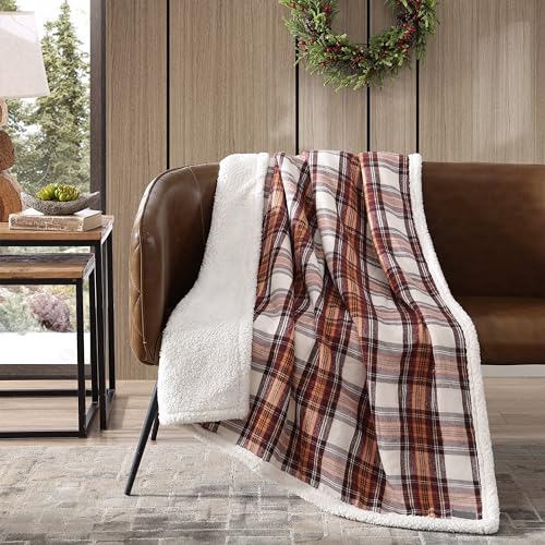 Eddie Bauer - Blanket, Soft Reversible Sherpa & Brushed Fleece Bedding, Perfect for Lounging, Dorm Essentials (Edgewood Plaid Red)